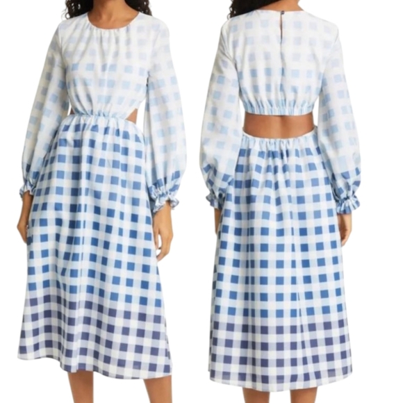 STAUD Dresses & Skirts - STAUD blanche blue white cottagecore ombre gingham check cutout midi dress small